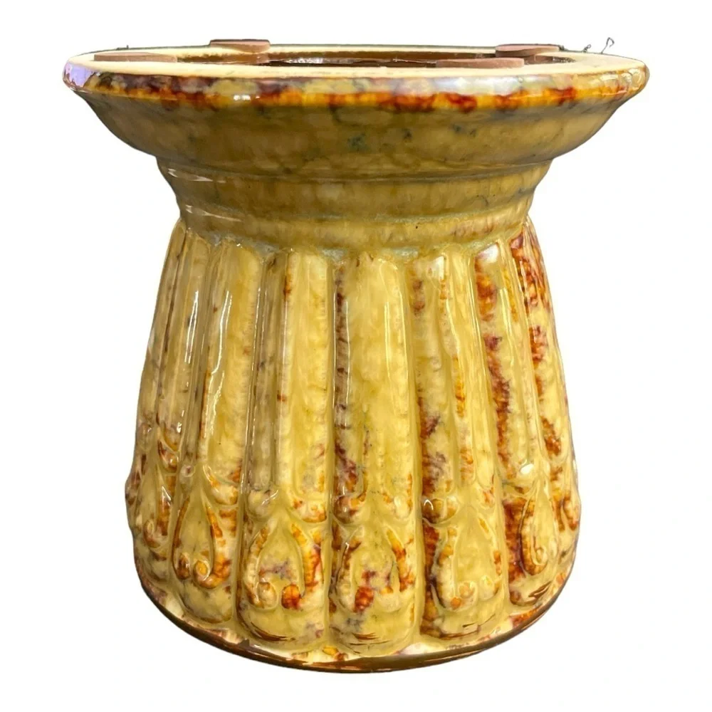 Vintage Glazed Ceramic Pedestal Pillar Candle Holder Heart Scroll 4.75 Inch